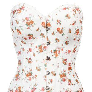 Floral Classic White Overbust Corset w/ Sweetheart Neckline